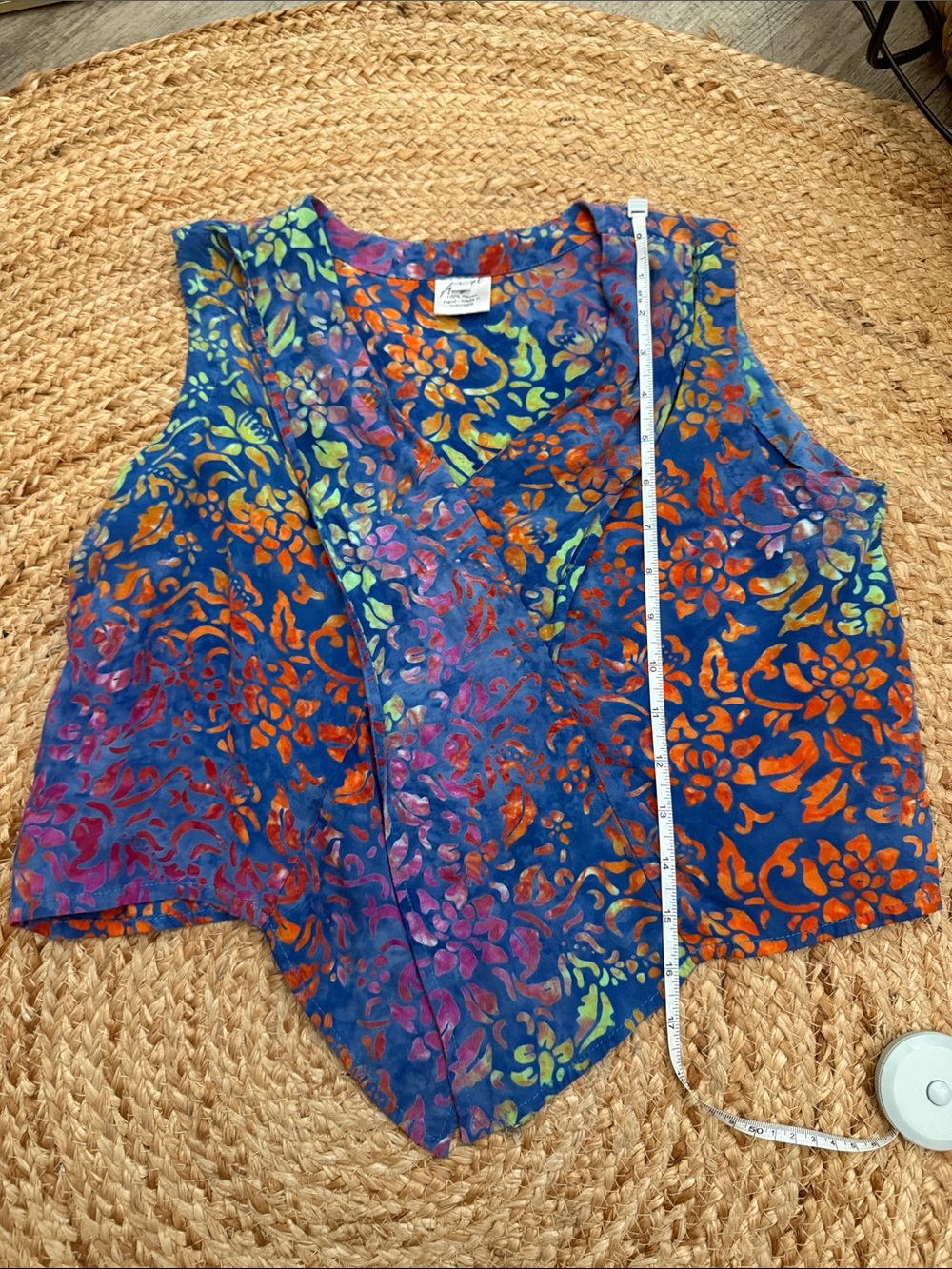 Colorful Batik Floral Sleeveless Vest - Blue Multi